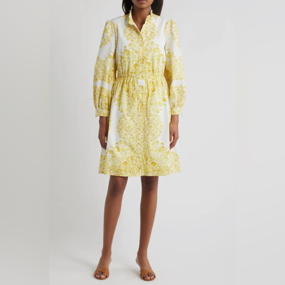 JULIA JORDAN Placed Paisley Floral Long Sleeve Cotton Shirtdress